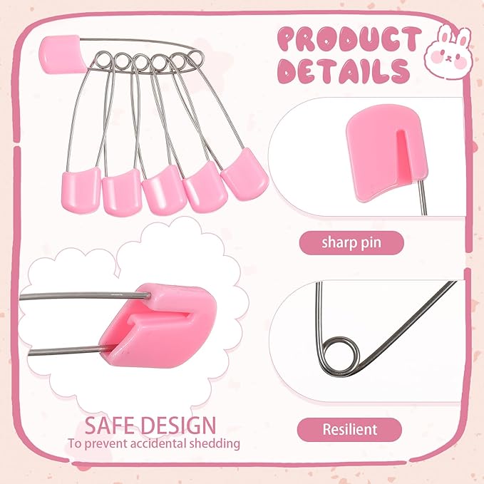 WILLBOND 150 Pcs Diaper Pins Safety 2.2 Inch Plastic Head Cloth Diaper Nappy Pins with Locking Closures Stainless Steel with Velvet Bag (Pink)