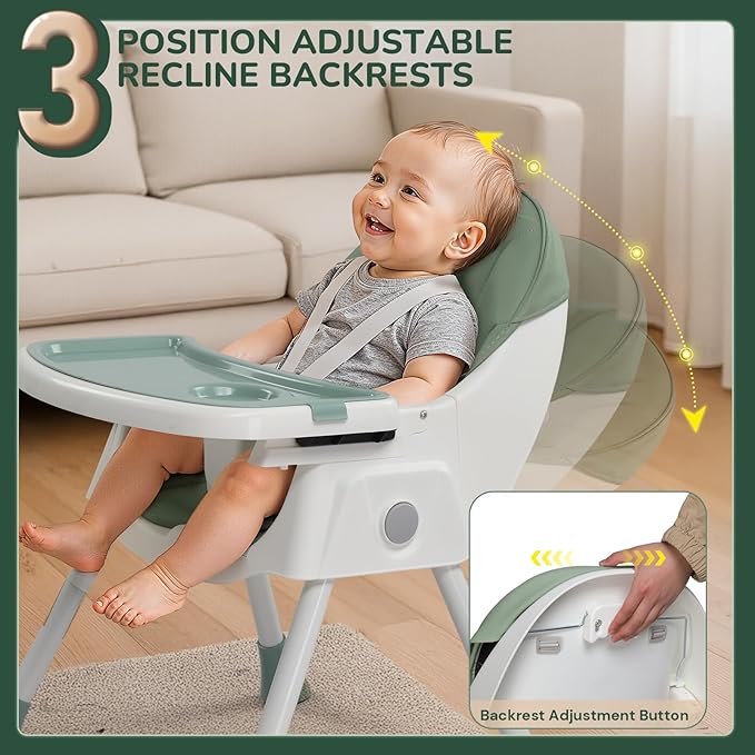 Ktaxon Baby High Chair, 6-in-1 Portable Feeding Rocking Seat with Adjustable Backrest, Removable Tray and 5-Point Safety Harness, Travel Folding Highchair for Toddlers & Babies, Green