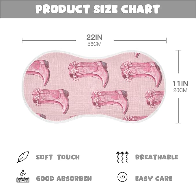 Western Cowgirls Boots Pinks Burp Cloths Baby Boys Girls Absorbent Soft Cotton Burping Cloths Rags, 2 Pack