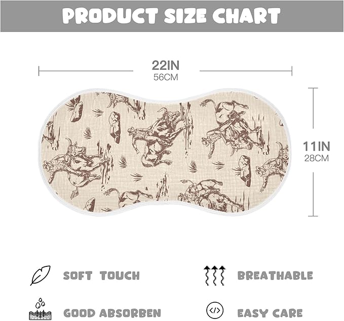 Cow Cowboy Western Burp Cloths Baby Boys Girls Absorbent Soft Cotton Burping Cloths Rags, 1 Pack