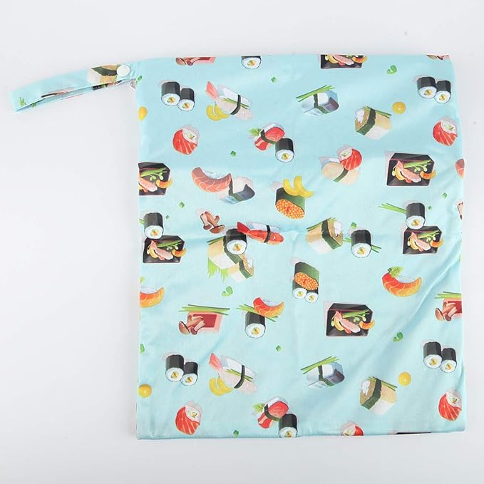 Wet Dry Bag Baby Cloth Diaper Nappy Insert Reusable Washable (Blue Sushi)