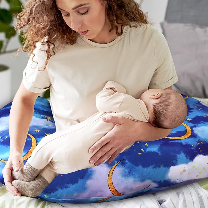 DILIMI Nursing Pillow Cover Stretchy Removable Cover for Breastfeeding Pillows, Ultra Soft Comfortable Slipcover for Baby Girl and Boy, Moon