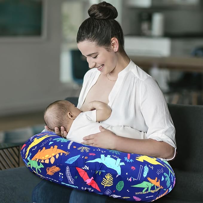 Cloele Nursing Pillow Cover for Breastfeeding Pillows - Dinosaur Breastfeeding Pillow Slipcovers for Baby Boys & Girls Ultra Soft Infant Nursing Pillowcase for Newborn - Blue