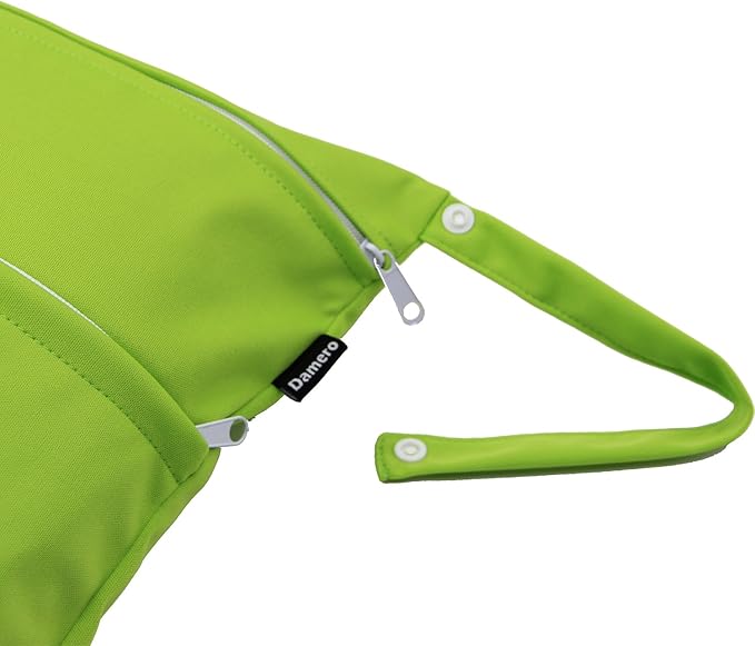 Damero 2 Pack Travel Wet Dry Bag Organizer with 2 Pockets and Handle for Cloth Diaper, Baby Clothes, Pumping Parts, Swimsuit and More, Cute and Spacious, Easy to Grab and GO(Medium, Green+Light Blue)