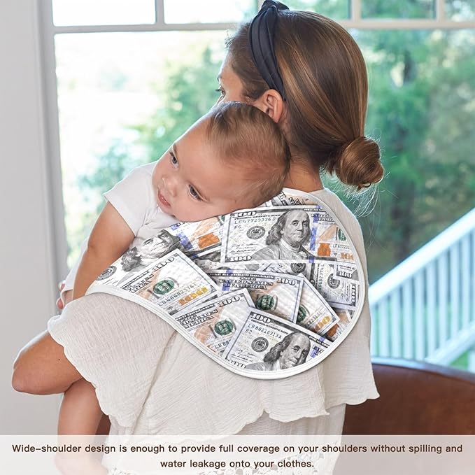 Muslin Burp Cloths for Baby Boys and Girls - 2-Pack Ultra Absorbent Money Hundred Dollar Bill Muslin Washcloths, Newborn Towel, Milk Spit Up Rags, Burp Cloth Bibs for Unisex, 22 x 11 Inch