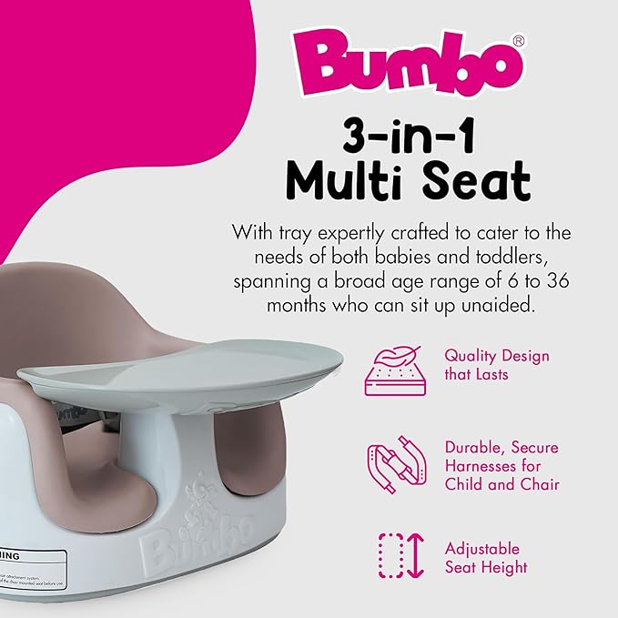 Bumbo 3-in-1 Baby and Toddler Multi Seat for Babies 6 to 36 Months, Sonoran Rose - Floor Seating, High Chair, or Booster with Adjustable Height and Removable Tray