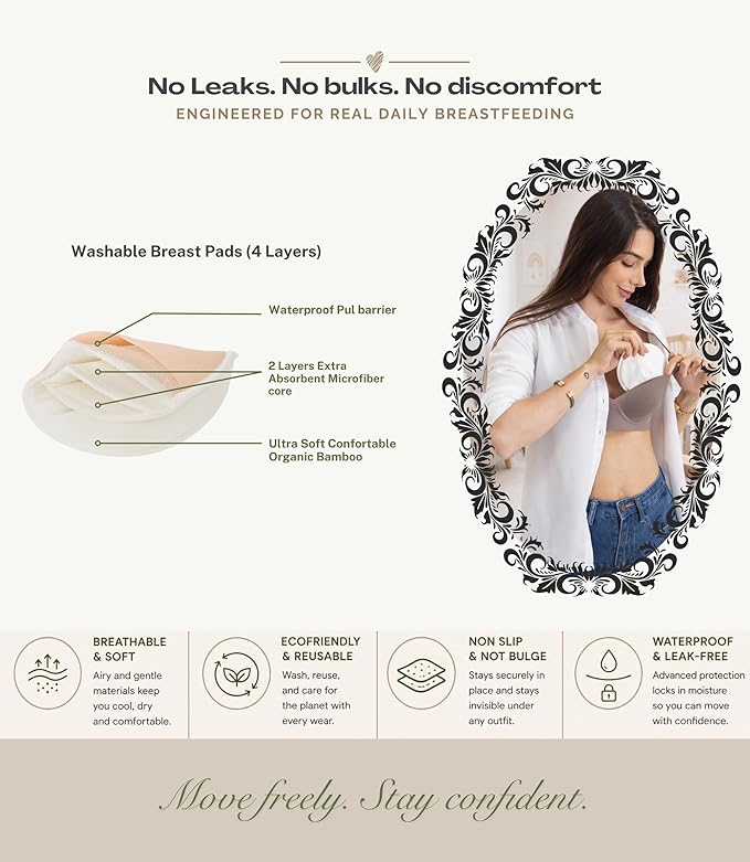 Set Premium Breast Feeding Covers for Women of All Body Types: Ultra Soft Stylish and Breathable Nursing Cover up for Breastfeeding + 4 Reusable Breast Pads for Nursing Comfort (Deep Onyx)