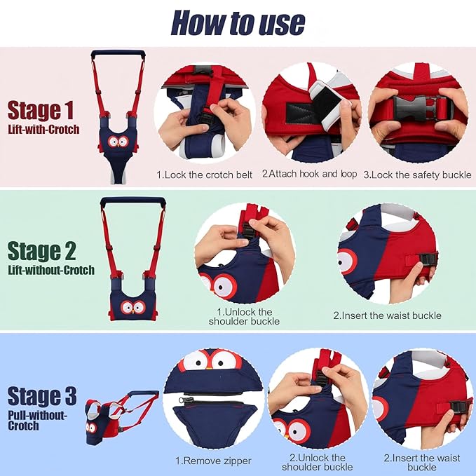 Panitay Handheld Baby Walking Harness Adjustable Toddler Walking Assistant Baby Walker Assistant Belt with 4 Pairs Crawling Anti-Slip Knee 4 Pairs Non Slip Toddler Socks Grips, 7-24 Months Old