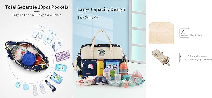 Kamay's Mummy Shoulder Bag Diaper Bag Chic Nappy Changing Bag Tote/Messenger Style Large with Changing Mat, Adjustable Straps
