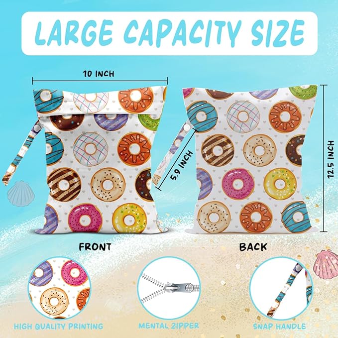 Wet Bag for Baby Swimsuit Kids Wet Dry Bag for Breast Pump Parts Diaper Bag Toiletries Daycare Organizer Beach Vacation Essentials Colorful Donut Waterproof Travel Laundry Bags
