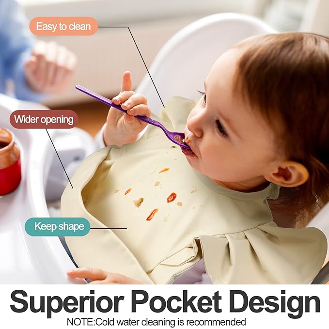 JaGely 3 Pcs Baby Food Bib for Eating Waterproof Washable Toddler Bib Soft Feeding Apron with Food Catcher for Toddler Boy or Girl Eating Travel Home Supplies