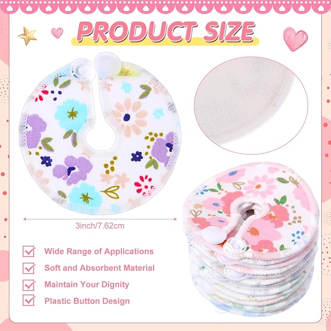 Threlaco 48 Pcs Gtube Button Covers Feeding Tube Pads Holder Abdominal Reusable Accessories Peg Tube Soft Absorbent Breast Feeding Pads Breastfeeding Support Nursing Care Stay Dry(Floral)