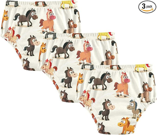 Bolaz Toddler Training Pants, Small Horses Cotton Potty Training Underwear for Baby Boy Girl 3-Pack