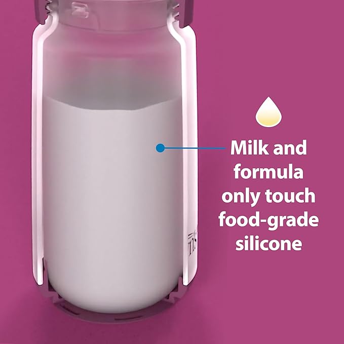 Dr. Brown's Silicone Baby Bottle with Collapsible Insert Designed to Reduce Colic, 9 oz with Wide-Neck Level 2 Medium Flow Nipple, 3m+, Pink, 4-Pack