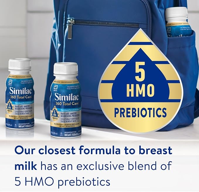Similac 360 Total Care Infant Formula, Has 5 HMO Prebiotics, Our Closest Prebiotic Blend to Breast Milk, Non-GMO, Baby Formula, Ready to Feed, 8-fl-oz Bottle, Pack of 24