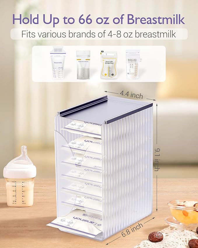 Freeze Organizer and Tower for Breastmilk Storage Bags, First-in First-Out Container Storing System with Quick-Freeze Tray to Freezing Breastmilk, Reusable and Breastfeeding Essentials