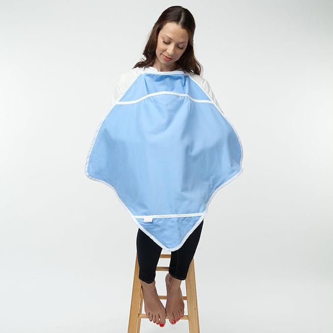 NuAngel Nursing Cover - Periwinkle Blue | Cotton Nursing Blanket for Nursing Mothers | Breathable Breastfeeding Cover - Adjustable Neck and Private Viewing Slit | Diamond Shape for Additional Coverage