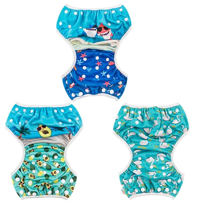 ALVABABY Large Swim Diapers 3pcs Baby & Toddler Snap One Size Reusable Adjustable Baby Gifts Baby Boy 3SWY36