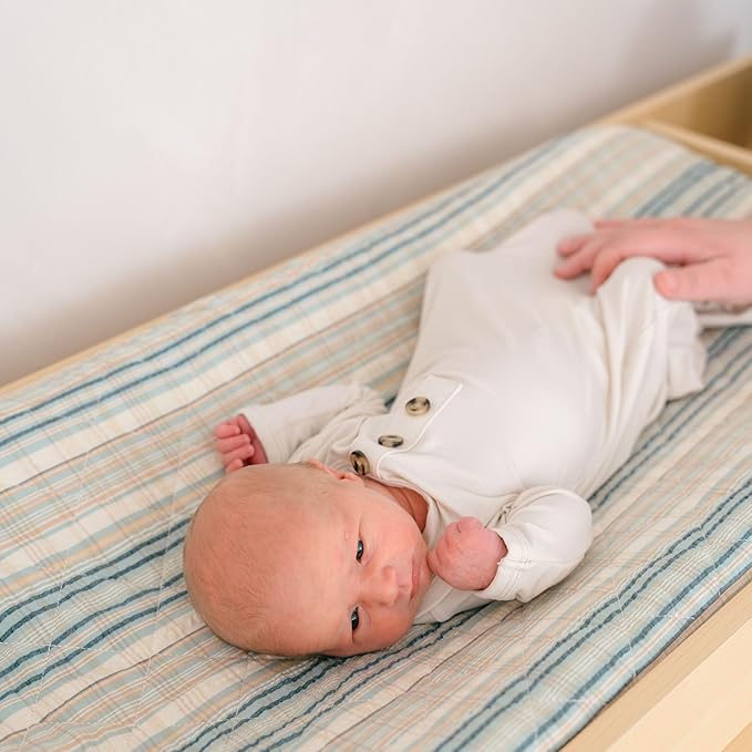Crane Baby Change Pad Cover, Charlie Farmhouse Quilted Striped Changing Pad Cover, Neutral Changing Mat Cover, Farmhouse Plaid Nursery Decor, Neutral Baby Registry Gifts