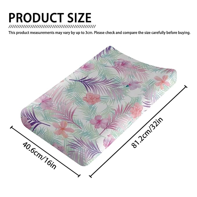 Microfiber Diaper Changing Table Sheets for Infants and Toddles Tropical Floral Leaves Baby Changing Pad Cover Soft Breathable