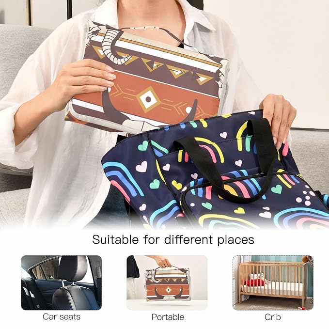 Western Aztec Portable Diaper Changing Pad - Waterproof Foldable Baby Diaper Changing Pad with Built-in Pillow, Travel Diaper Changing Mat for Newborn Baby
