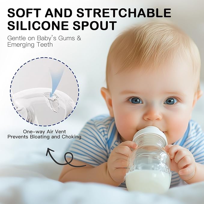 Sippy Cup Conversion Kit for Dr Brown Wide Mouth Baby Bottles, Soft Straw top and Weighted Straw Transition Kit with Handles, Set of 3