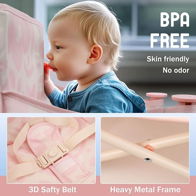 Tiny Marvels 3-in-1 Portable Baby Chair, Foldable Booster Seat with Removable Tray, Safety Harness & Carry Bag for Dining, Travel, Camping, Beach, 6M-3Y (Blush Bloom)