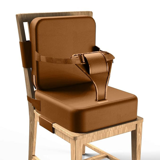 Toddler Booster Seat for Dining Table,Booster Seat for Kitchen Chair with Extended Straps,2PCS Portable with Safety Buckles,Suitable for Kids Aged 3-12 in Restaurants (Dark Brown)