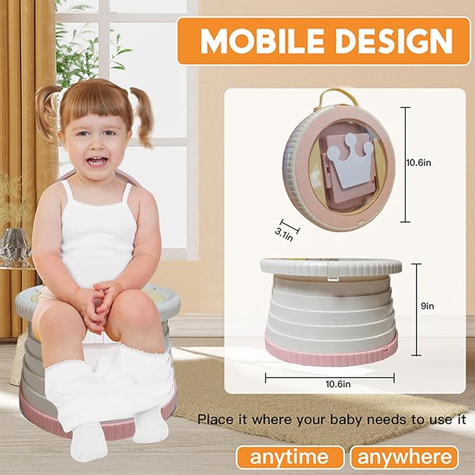 Portable, Foldable Potty seat for Toddler, Training Toilet Seat Emergency Toilet The Bottom Has the Function of Storing Garbage Bags for Car, Camping (Pink)