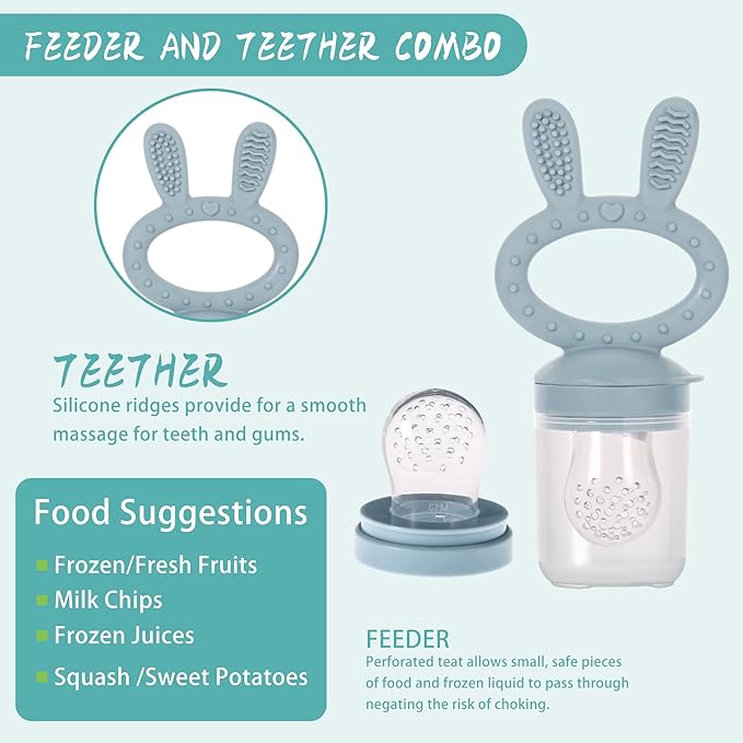 Baby Breastmilk Popsicle Molds & Baby Fruit Feeder (2 Pack), Baby Food Freezer Tray Storage Containers, Silicone Teething Pacifier Feeder and Teether for Babies,Baby Feeder - Blue