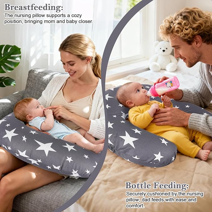 Nursing Pillow, Breastfeeding & Bottle Feeding Pillow – Standard Size, Breathable with Washable Cover, Hypoallergenic, Tummy Time & Sitting Support (0-12 Months)