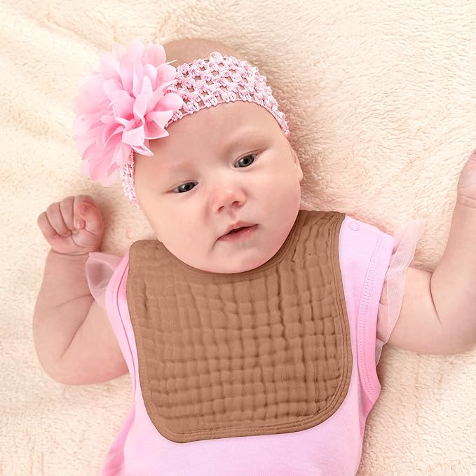 Tallew 8 Pack Muslin Burp Cloths and Baby Bibs for Boy Girl 20" x 10" Cotton Baby Bandana Drool Bibs Muslin Burp Cloths Absorbent Rag for Newborn Toddler Infant Gifts(Brown Series)