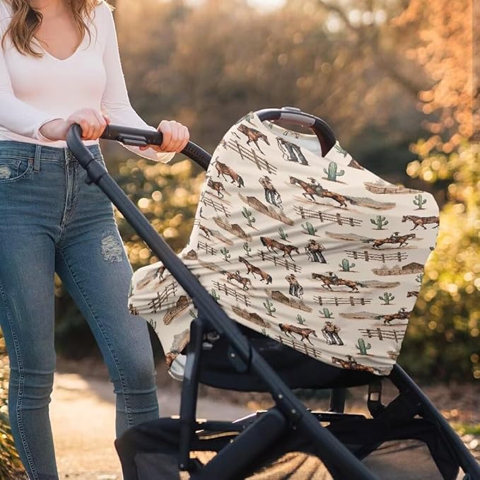 Coldinair Cowboy Stretchy Baby Car Seat Covers for Boys Girls,Soft and Comfortable,Multiuse for Nursing Breastfeeding Covers,Shopping Cart/High Chair/Stroller Covers,Scarff