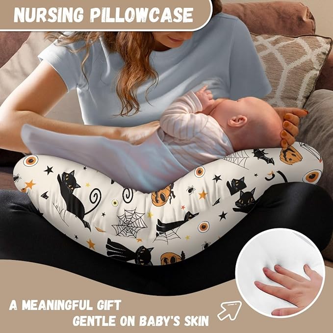 Cats Cobweb Nursing Pillow Cover for Infant Removable Neutral Breastfeeding Pillow Cover with Hidden Zipper Soft Stretchy Breastfeeding Pillow Slipcover for Halloween