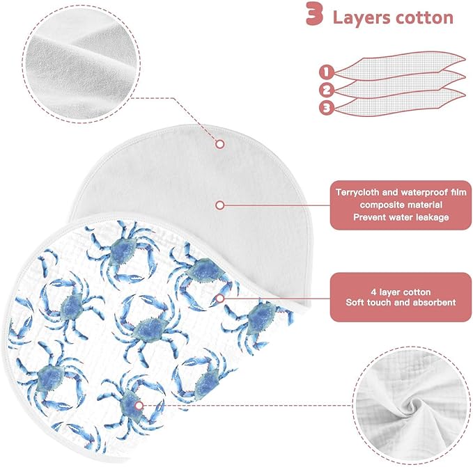 vvfelixl Baby Burp Cloths Blue Crabs Baby Newborn Cotton Burping Cloths Set Baby Washcloths 4 Pack