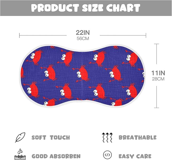 Fun Crab Muslin Burp Cloths for Baby Boys and Girls - 4-Pack Ultra Absorbent Muslin Washcloths, Newborn Towel, Milk Spit Up Rags, Burp Cloth Bib for Unisex, 22 x 11 Inch