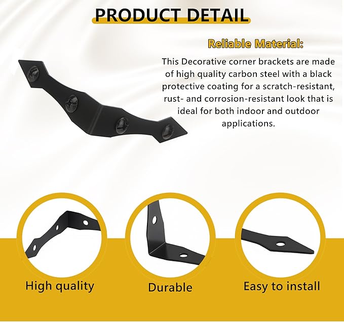 8Pcs Black Metal Corner Protectors, 3.9x3.9x0.8 Heavy-Duty Decorative L Brackets, Vintage Edge Guards for Farmhouse Furniture, Barn Doors, Cabinets, Wood Frames & Tables with Screws