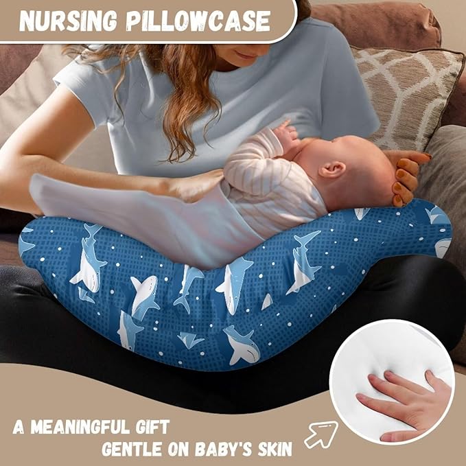 Blue Shark Nursing Pillow Covers for U-Shaped Breastfeeding Pillow Cozy Nursing Slipcover Hidden Zipper Design Soft and Skin-Friendly