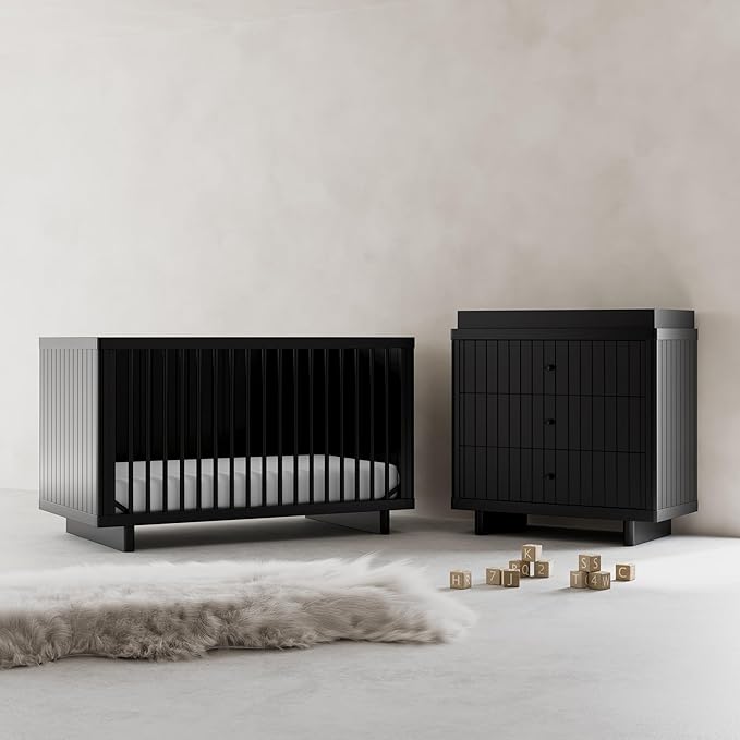 Storkcraft Kyoto 3 Drawer Chest with Topper (Black) - GREENGUARD Gold Certified, Nursery & Kids' Bedroom Wood Chest, Interlocking Drawer System, and Easy Assembly with Pre-Installed Tracks