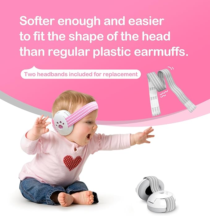 HZ001 Baby Hearing Protection - CE & CPC Certified for Babies up to 36 Months - with Replacement Headband Baby Earmuffs Ear Protection for Airplane, Firework Show - White