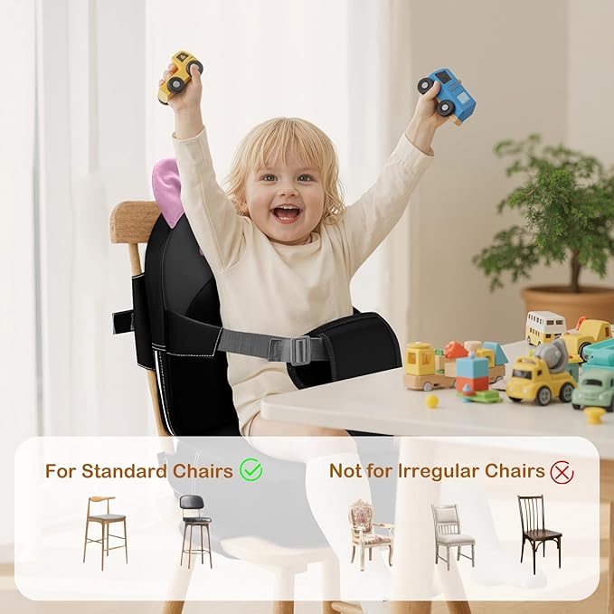 Booster Seat for Dining Table,Toddler Kids Boys Girls Portable PU Waterproof Travel Baby Boosters Increasing Cushion with Backrest and Adjustable Strap (Dark Gray, OneSize)