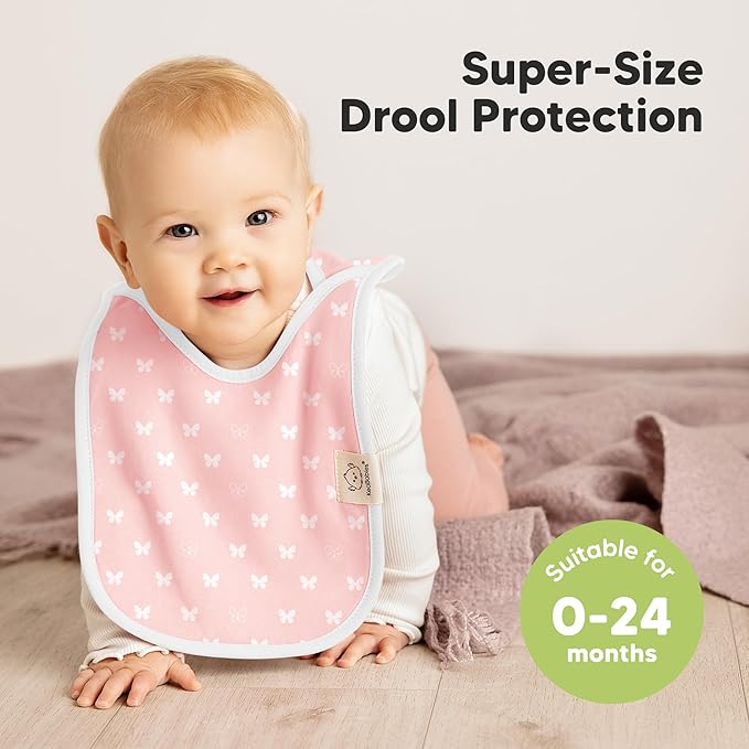 KeaBabies 8-Pack Bibs for Baby Girl, Boy - Pullover Large Baby Bibs for Drooling and Teething Infant, Newborn,Soft & Absorbent Organic Cotton,Long Torso Coverage Keep Toddler Clean & Dry(Butterflies)