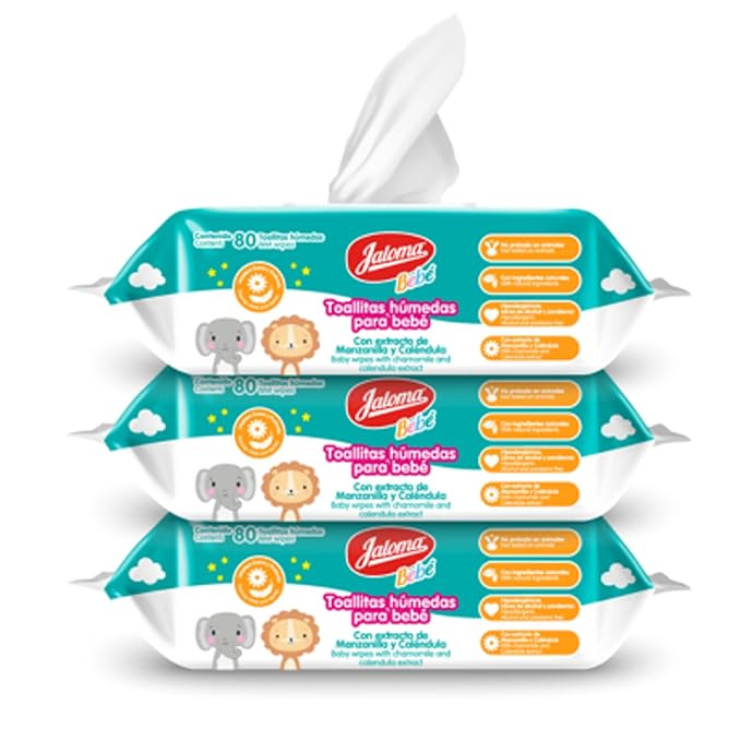 JALOMA Baby Wipes with Chamomile and Calendula Extract, Hypoallergenic and Paraben Free, 3-Pack of 80 Wet Wipes (240 Count)