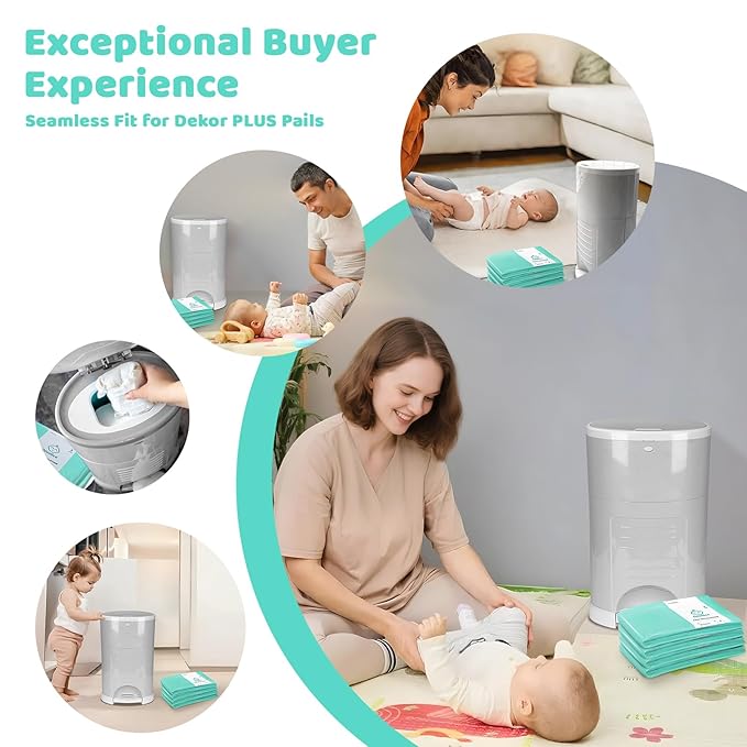 [10 Pack] Dekor Plus Diaper Pail Refills, Extra-Thick Continuous Liner Bags Compatible with Dekor Plus Diaper Pails, Strong Diaper Pail Refills for Baby & Adult Diapers, Nursery Odor Control
