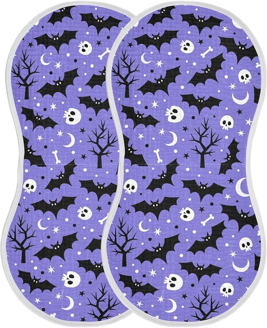 Muslin Burp Cloths for Baby Boys and Girls - 2-Pack Ultra Absorbent Halloween Bats Muslin Washcloths, Newborn Towel, Milk Spit Up Rags, Burp Cloth Bibs for Unisex, 22 x 11 Inch