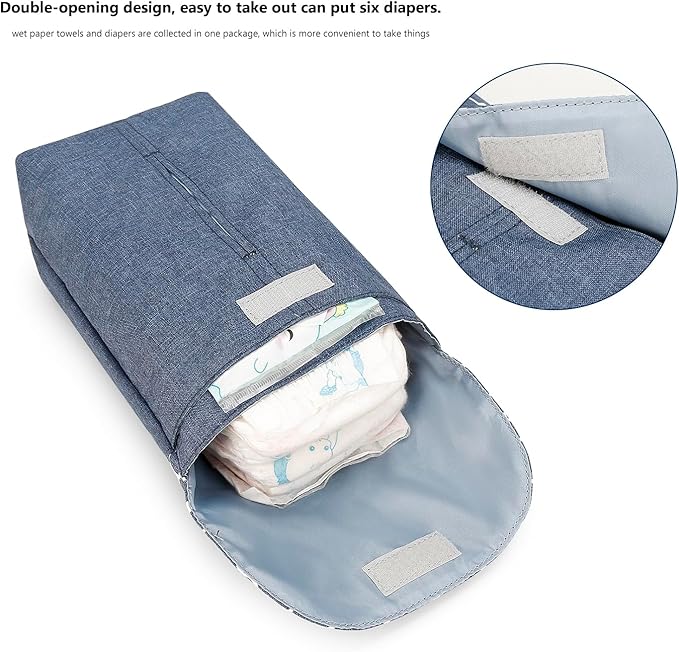 MOMIGO Wet Dry Bags for Baby Wipes Diapers - Reusable, Washable for Stroller, Diapers, Toiletries with Wipes and Diapers Drawing Opening (Blue)