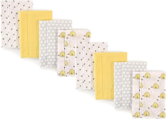 Hudson Baby Cotton Poly Flannel Burp Cloths Multipack, Bee 8-Pack, One Size