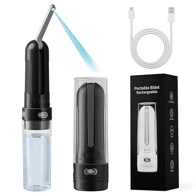 Portable Baby Bidet & Cloth Diaper Sprayer - Travel Irrigator for Baby Butt Cleaning, Rechargeable Handheld Sprayer, 28mm Bottle Compatible (Black)