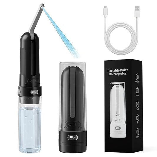 Portable Baby Bidet & Cloth Diaper Sprayer - Travel Irrigator for Baby Butt Cleaning, Rechargeable Handheld Sprayer, 28mm Bottle Compatible (Black)