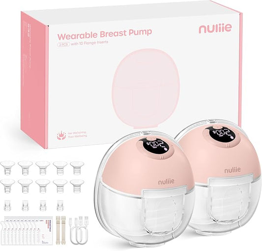 Nuliie S32 Wearable Breast Pump Hands-Free, More Private Electric Pump, 4 Modes 9 Suction Levels, 24mm Flange with 13/15/17/19/21mm Inserts, Easy Clean & Anti-Leak Design (2 Pack, Pink)